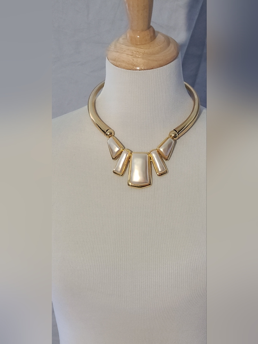 Napier Gold Statement Necklace with Cream Inlays